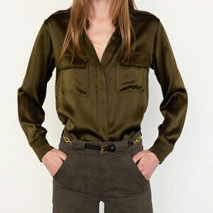 FRAME Raw Edge Double Pocket Silk Shirt